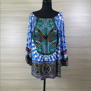 Flying Tomato Mini Dress Aztec Boho Off Shoulder Gauze Bell Sleeve Mini Dress